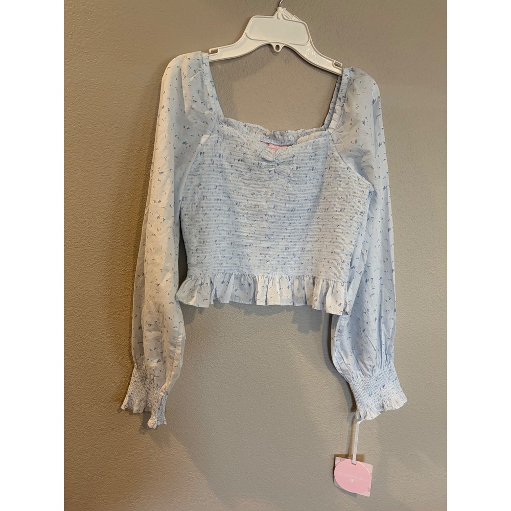 LoveShackFancy Target Girls Blue Floral Smocked Long Sleeve Top Size 16 NWT